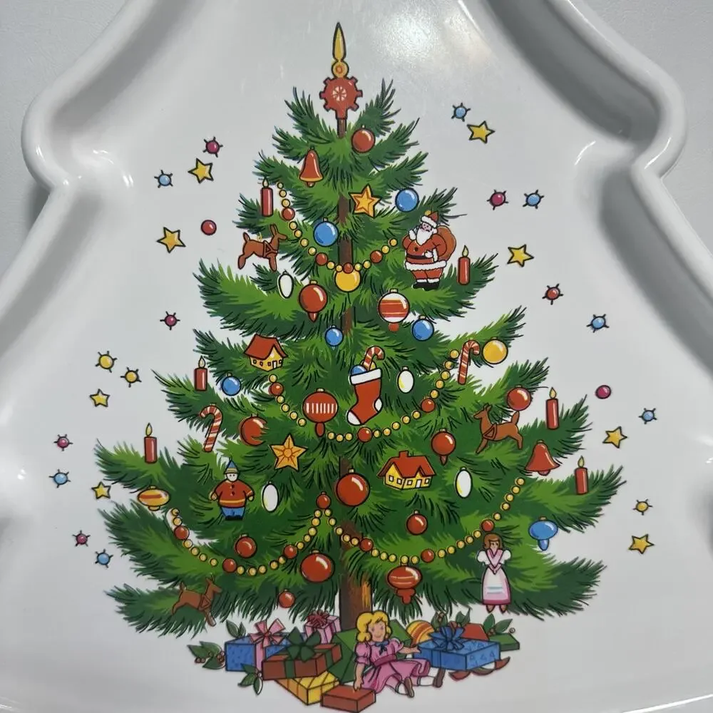 The Cookie Tray Vtg White Plastic Christmas Tree Cookie Tray Made In USA EUC